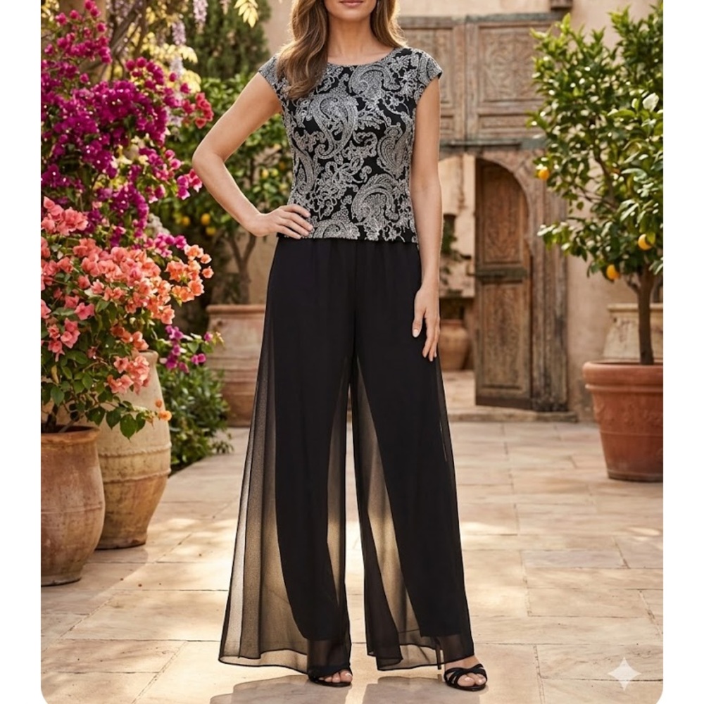 Women's Black Sheer Wide-Leg Jumpsuit